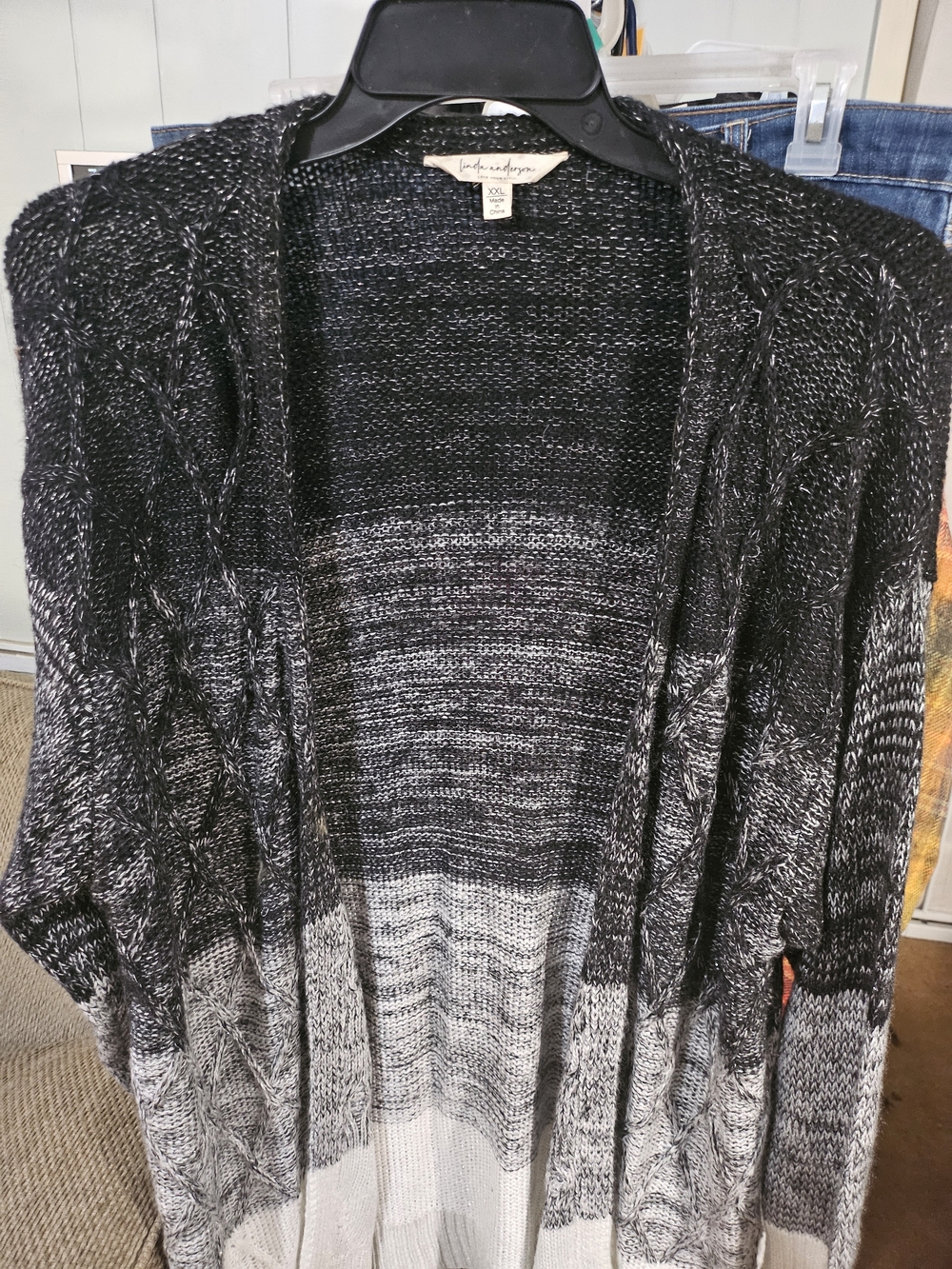 Light & Sparrow Black and Gray Ombre Open-Front Cardigan